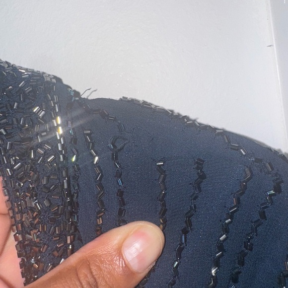 J Kara Beaded Midnight Blue Gown and Shawl - Picture 3 of 4